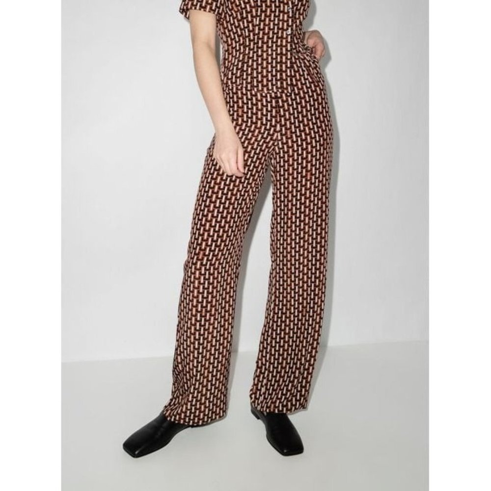 NWT Staud Bonita Pant Basket Weave Print Brown Size 16‎